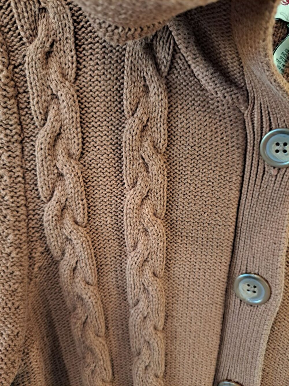 Gander Mountain Brown Cable Knit Cardigan Hood Pockets S Cotton Winter Warm Wome - Picture 2 of 12